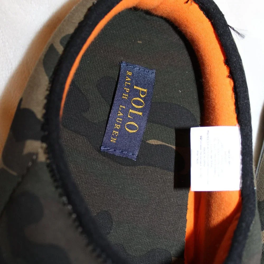 NIB POLO RALPH LAUREN MEN'S CAMOUFLAGE‎ PUFFER SLIP ON SLIPPERS GREEN ORANGE